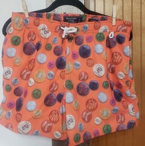 Abercrombie&Fitch Men Med Swim Trunks 5in Inseam  Orange With Allover Print